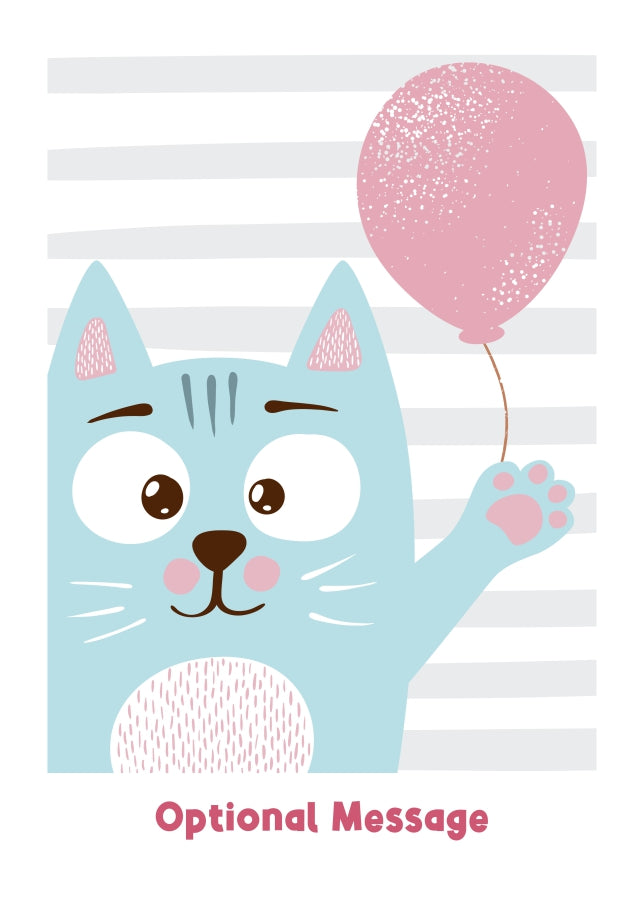 Birthday Card for Girls - Happy Cat with Balloon