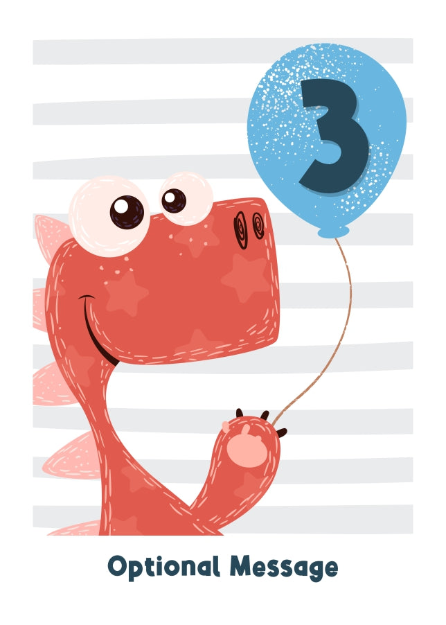 3rd Birthday Card for Boys - Happy Dinosaur with Balloon