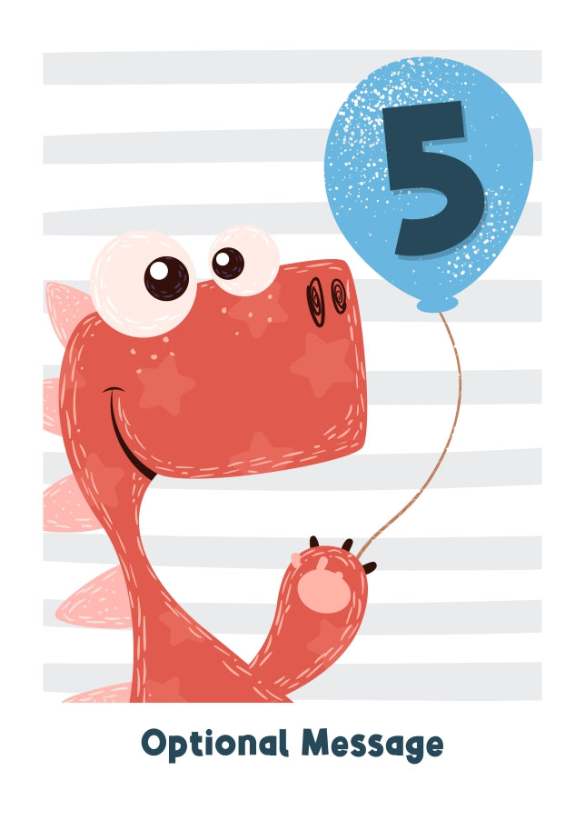 5th Birthday Card for Boys - Happy Dinosaur with Balloon