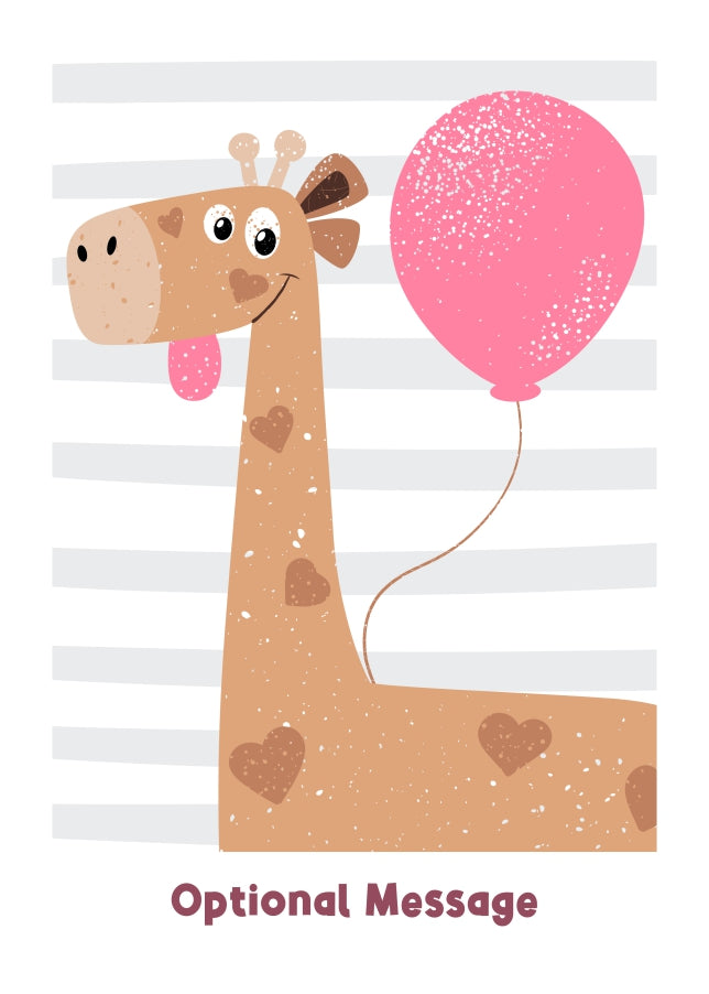Birthday Card for Girls - Happy Giraffe with Balloon