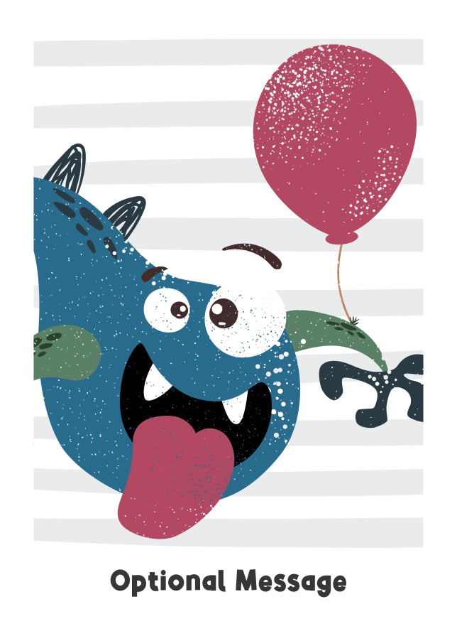 Birthday Card for Boys - Happy Monster with Balloon