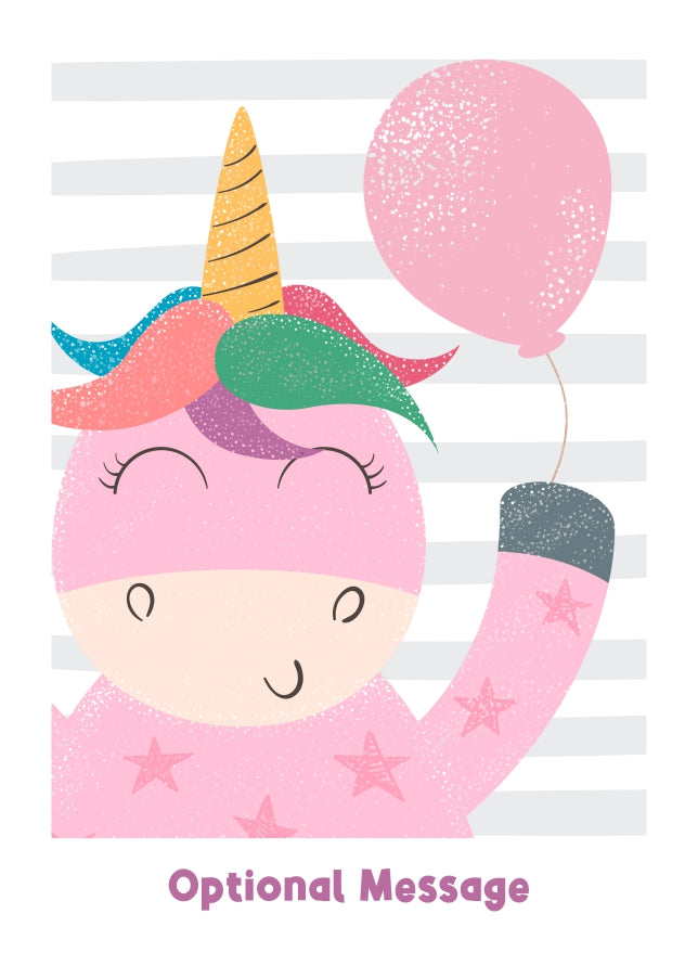 Birthday Card for Girls - Happy Unicorn with Balloon