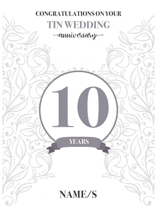Personalised 10th Anniversary Card (Tin Wedding Anniversary)