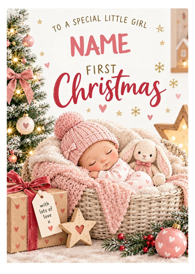 Personalised Baby Girl's First Christmas Card