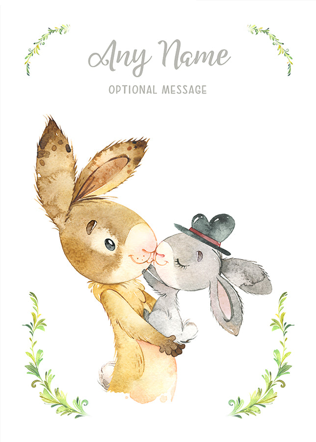 Baby Rabbit - Personalised New Baby Boy Card