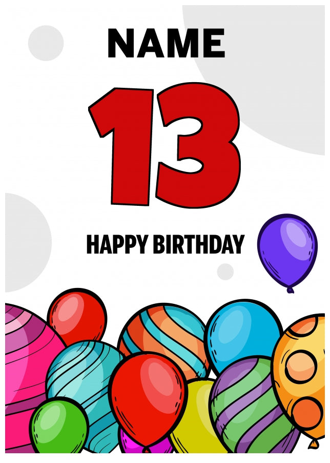 Happy 13th Birthday Card - Bold Birthday Balloons Design