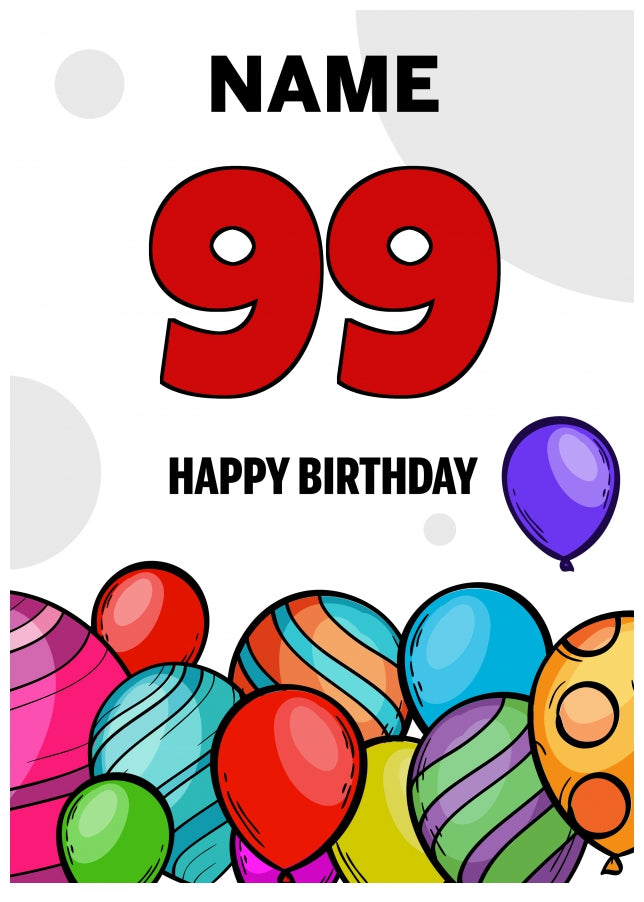 Happy 99th Birthday Card - Bold Birthday Balloons Design