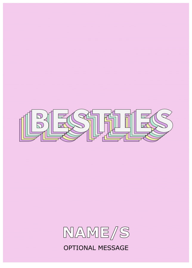 Personalised Bestie Card - Pink Best Friend Card for Birthday or Galentine's Day
