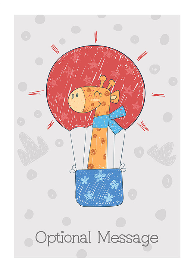 Cute Giraffe Birthday Card in Hot Air Balloon - Personalised D2