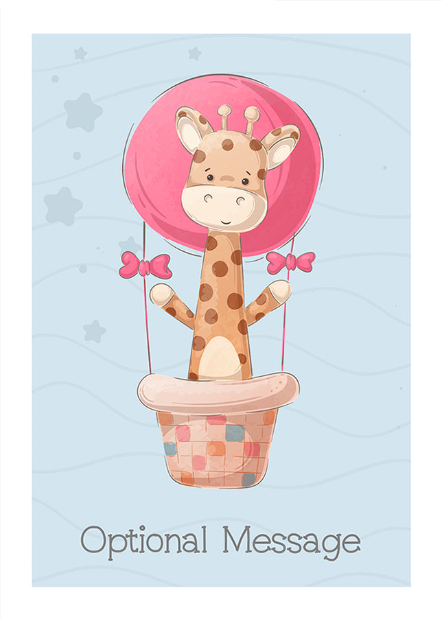 Personalised Giraffe Birthday Card - Cute Giraffe in Hot Air Balloon D2