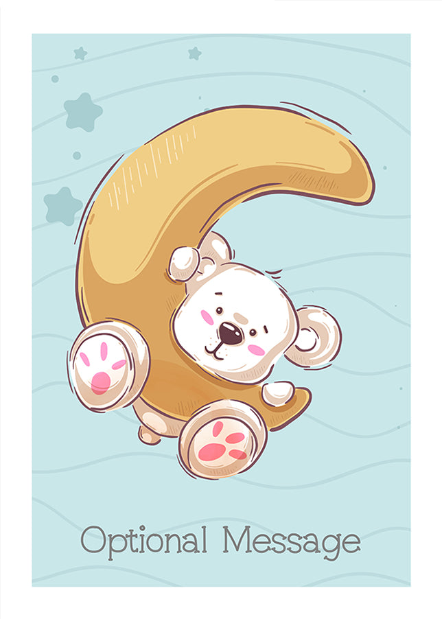 Pesonalised Cute Teddy on a Moon Card
