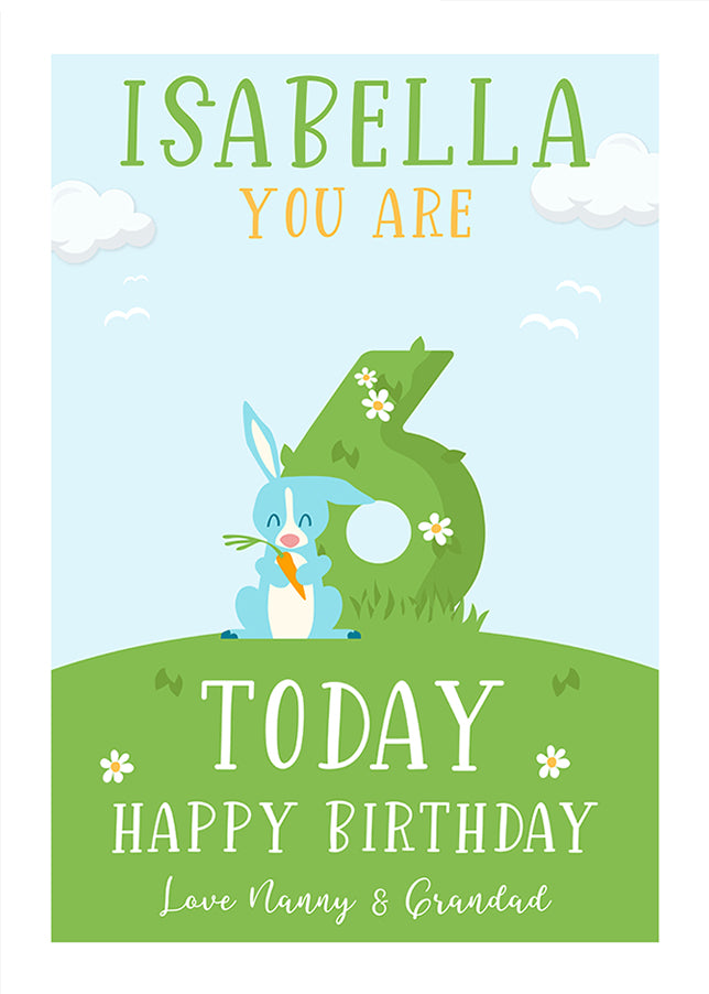 Personalised 6th Birthday Card for Girls (Rabbits)