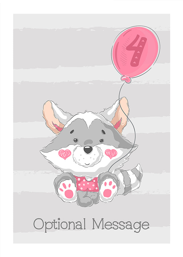 Personalised Cute 4th Birthday Card - Raccoon