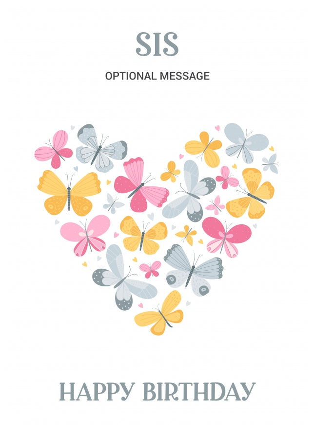 Butterfly Birthday Card for Sis - Heart