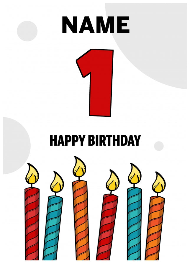 Happy 1st Birthday Card - Bold Birthday Candles Design
