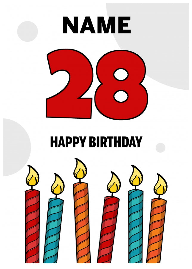 Happy 28th Birthday Card - Bold Birthday Candles Design
