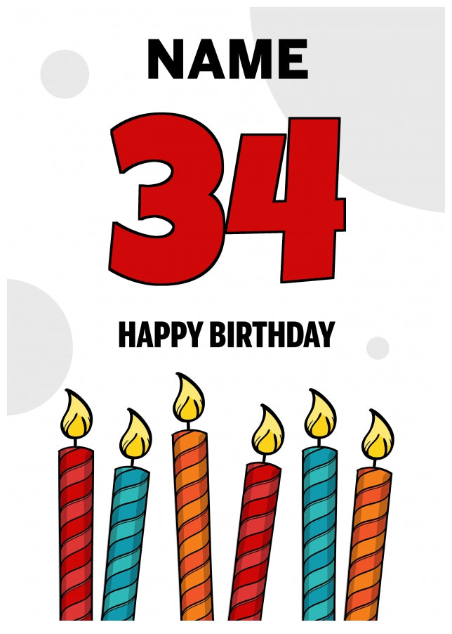 Happy 34th Birthday Card - Bold Birthday Candles Design