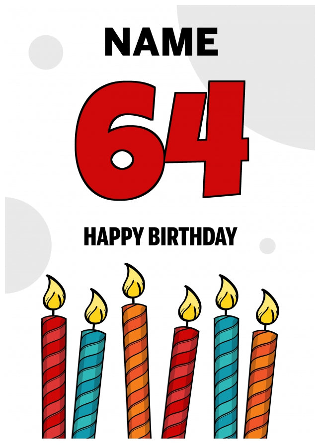 Happy 64th Birthday Card - Bold Birthday Candles Design