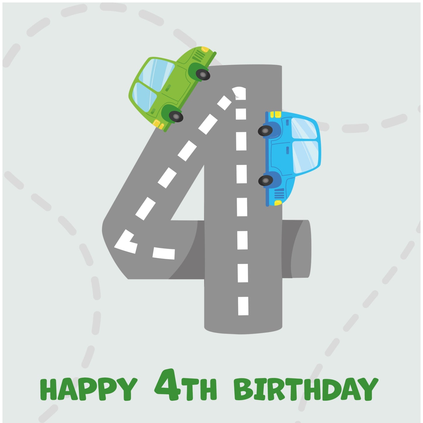 Boys 4th Birthday Card - Cars Playmat Design