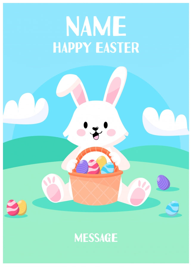 Personalised Easter Card for Girls & Boys - Cute Cartoon Rabbit