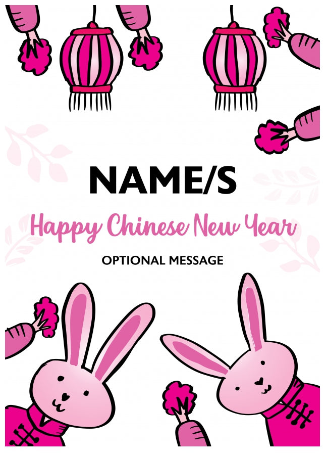 2023 Chinese New Year Card for Girls - Pink Rabbit