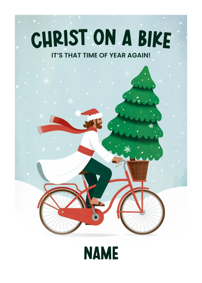 Funny Christmas Card - Christ on a Bike - Religious and Inappropriate