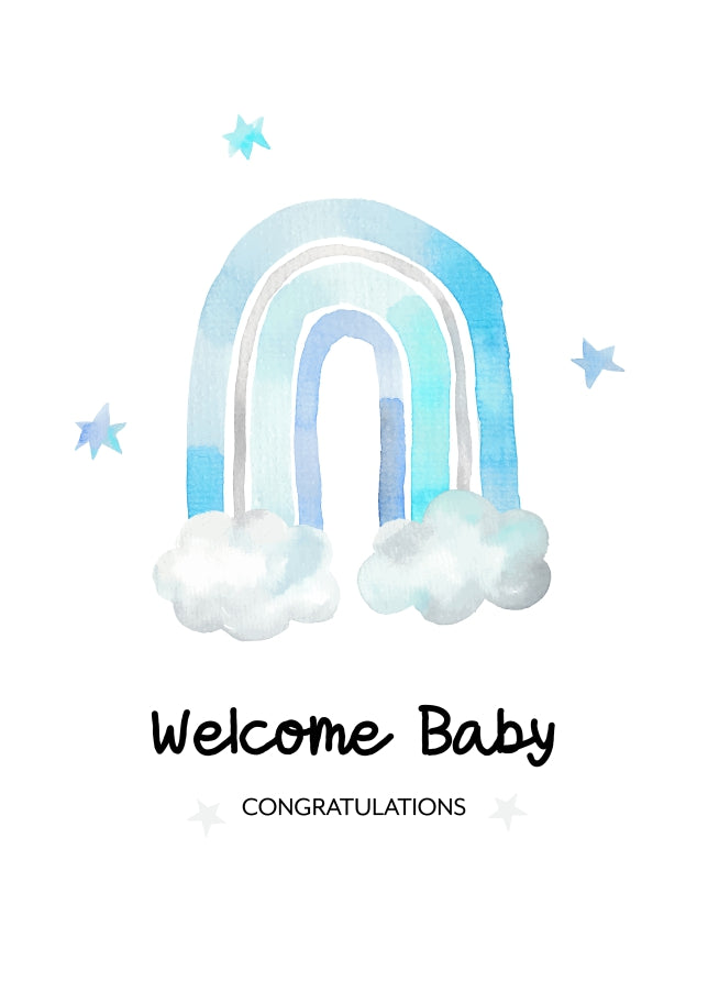 Congratulations New Baby Boy Card for Proud Parents or Grandparents - Blue Rainbow