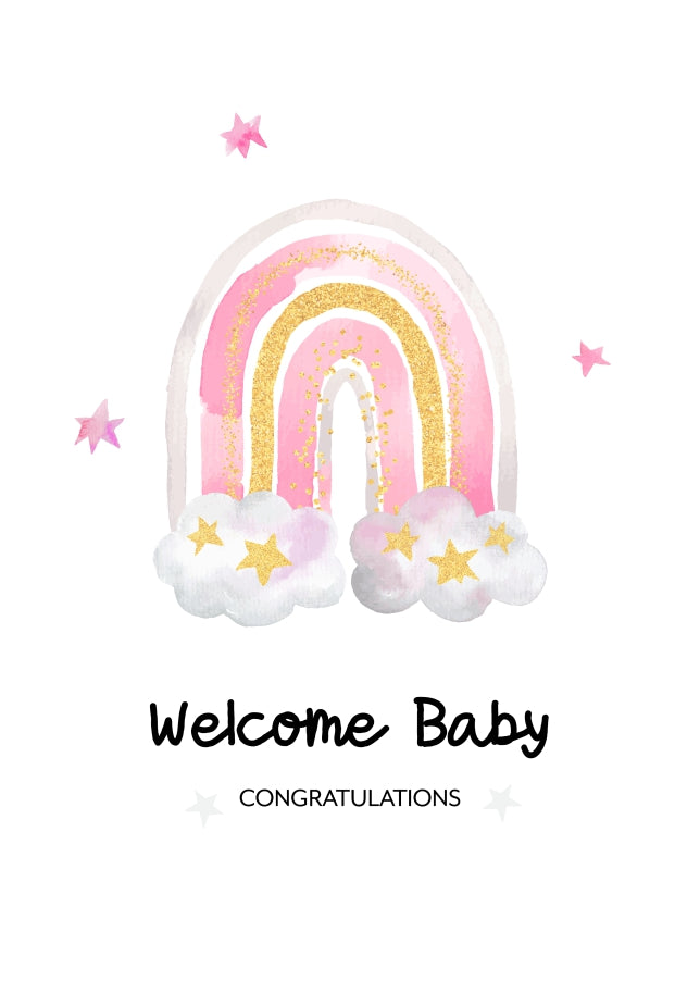 Congratulations New Baby Girl Card for Proud Parents or Grandparents - Pink Rainbow