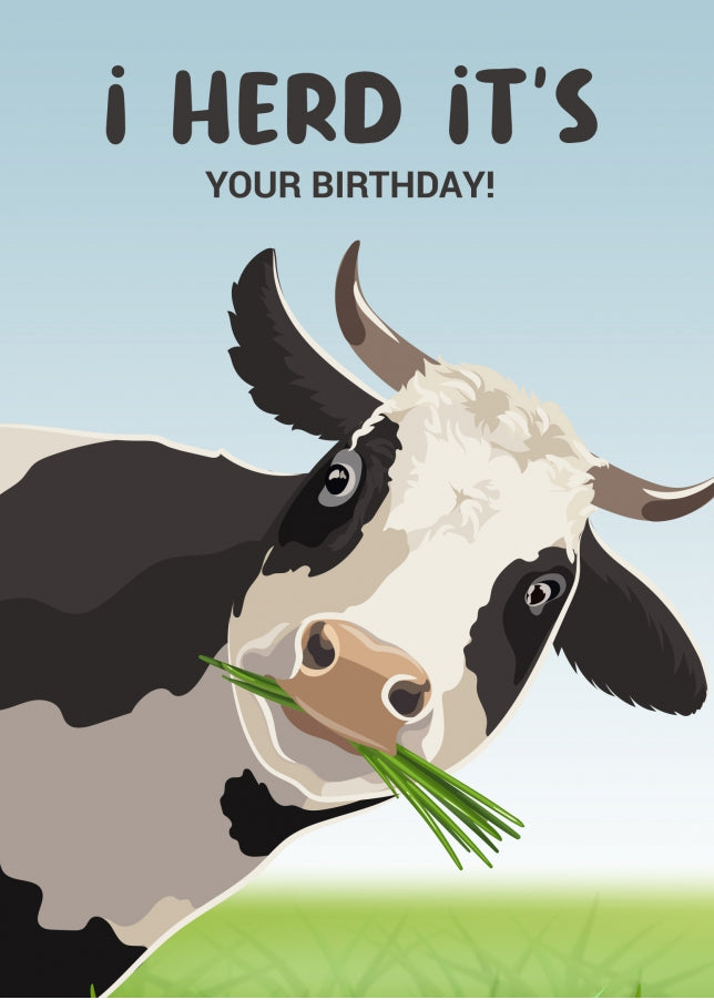 Funny Birthday Card For Women And Men I Herd Its Your Birthday Cow Pun Heychimp