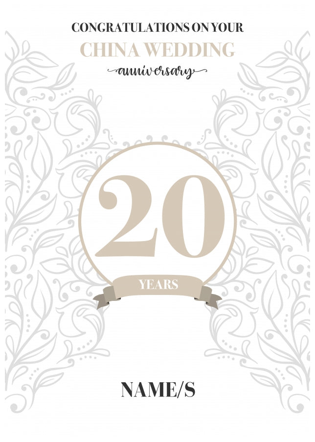Personalised 20th Anniversary Card (China Wedding Anniversary)