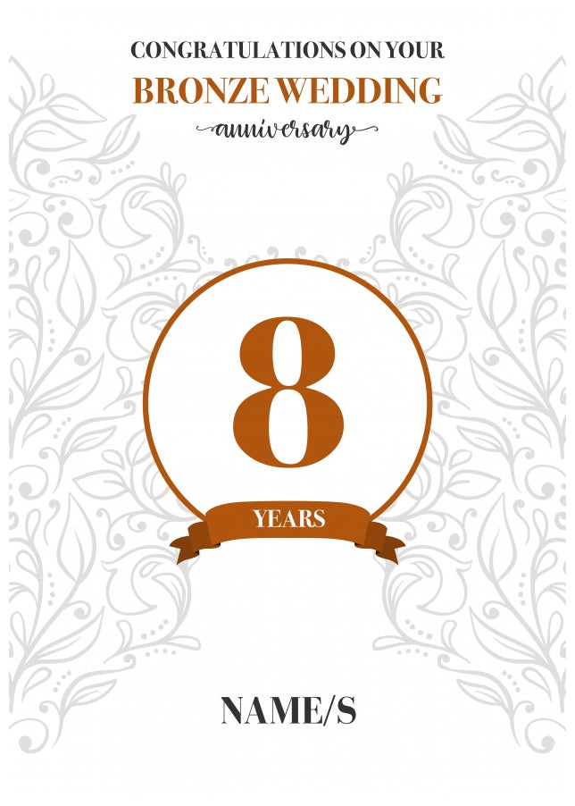 Personalised 8th Anniversary Card (Bronze Wedding Anniversary)