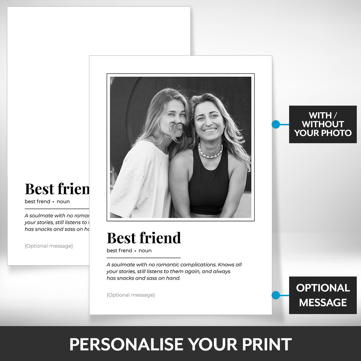 What can be personalised on this best friend photo frame