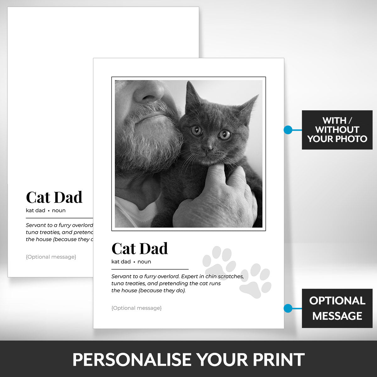 What can be personalised on this cat dad photo frame