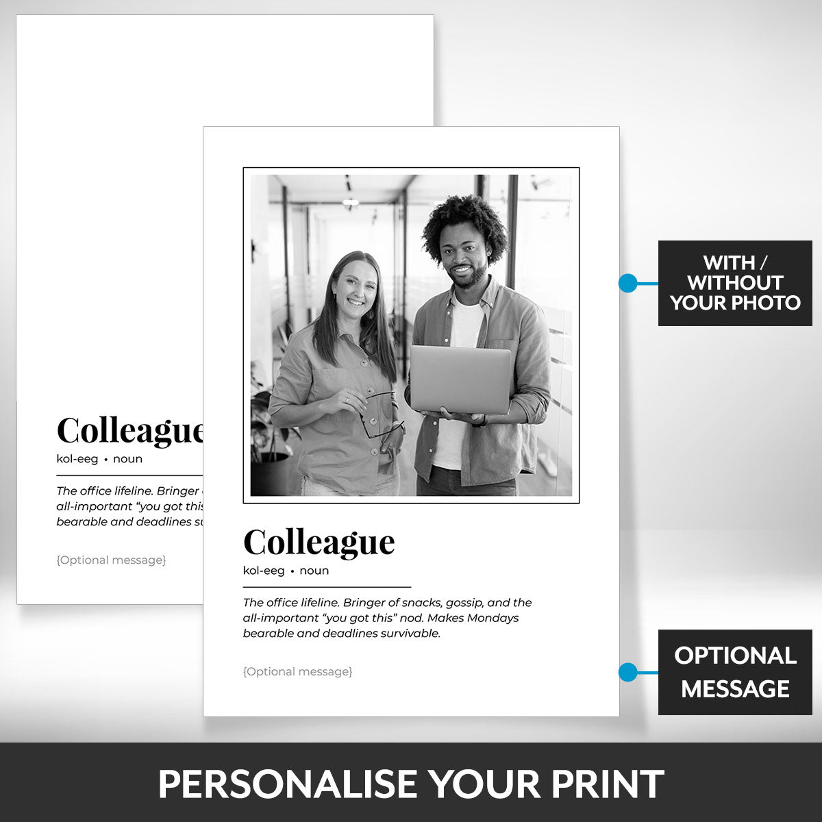 What can be personalised on this colleague photo frame