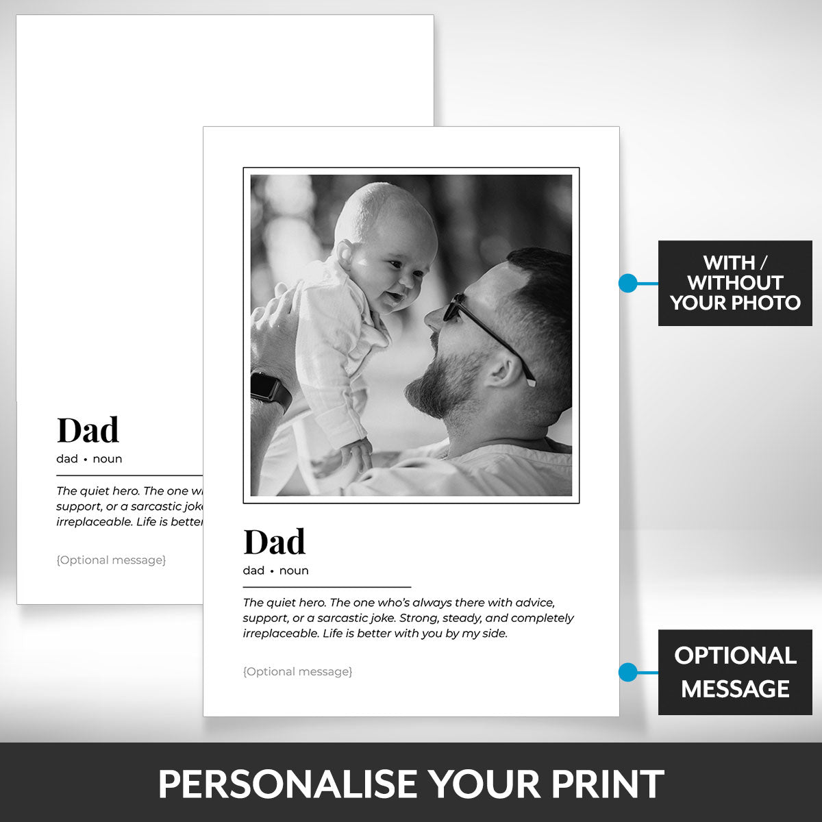 What can be personalised on this dad photo frame