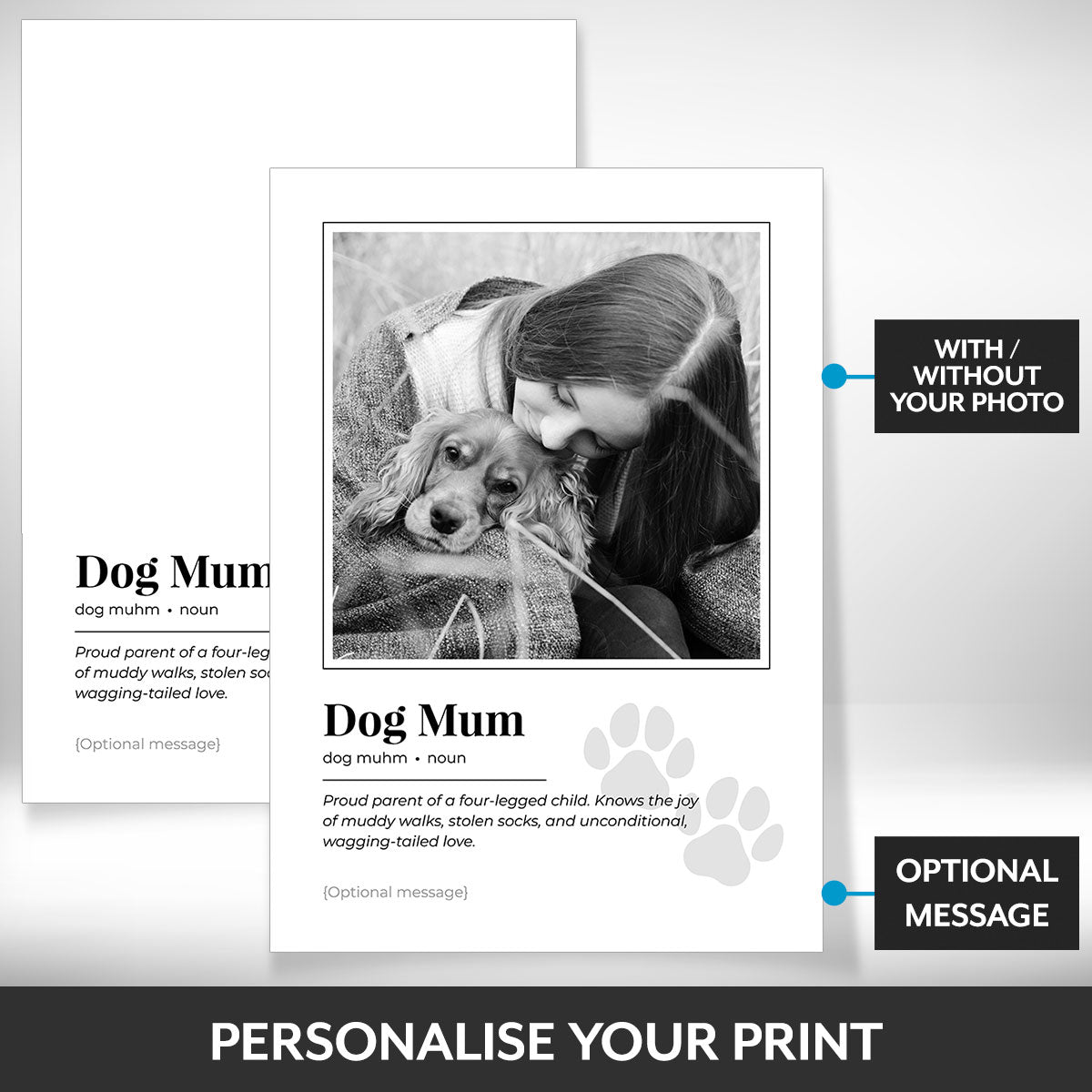 What can be personalised on this dog mum photo frame
