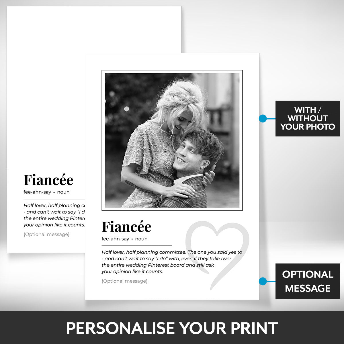 What can be personalised on this fiancee photo frame