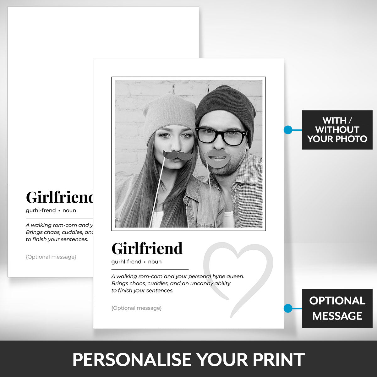 What can be personalised on this girlfriend photo frame