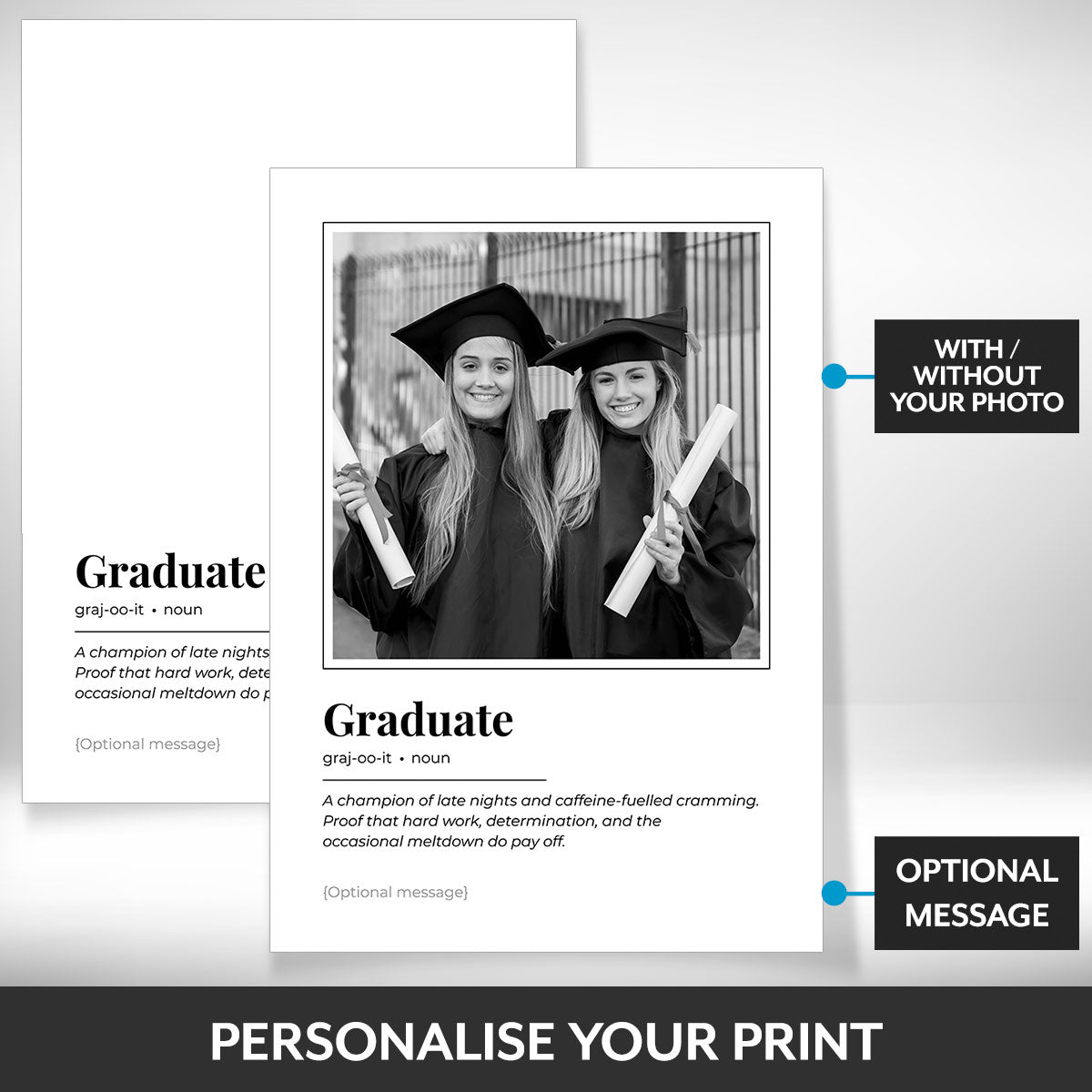 What can be personalised on this graduate photo frame