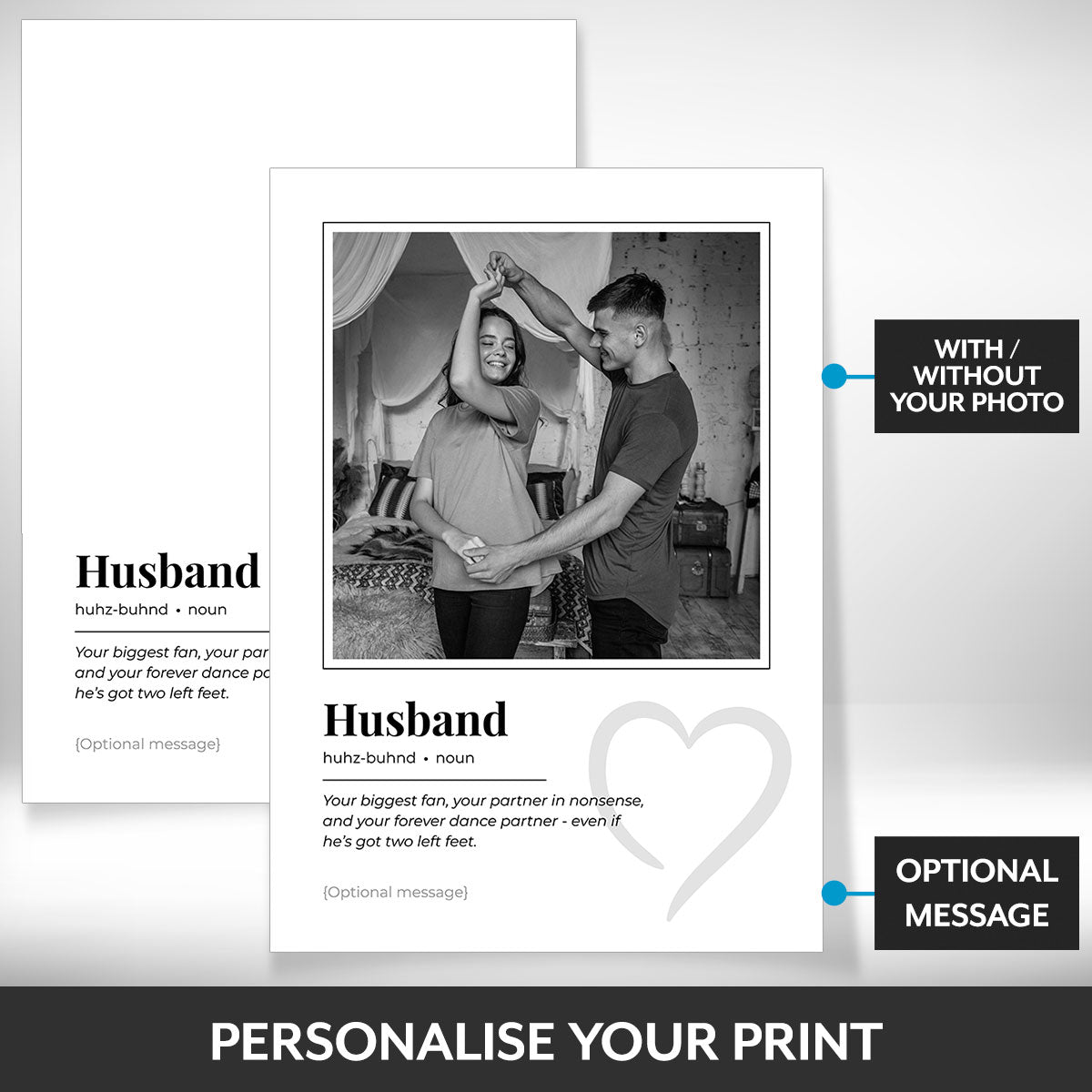 What can be personalised on this husband photo frame