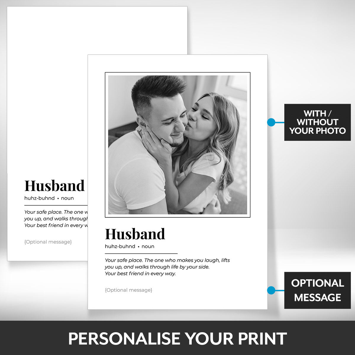 What can be personalised on this husband photo frame