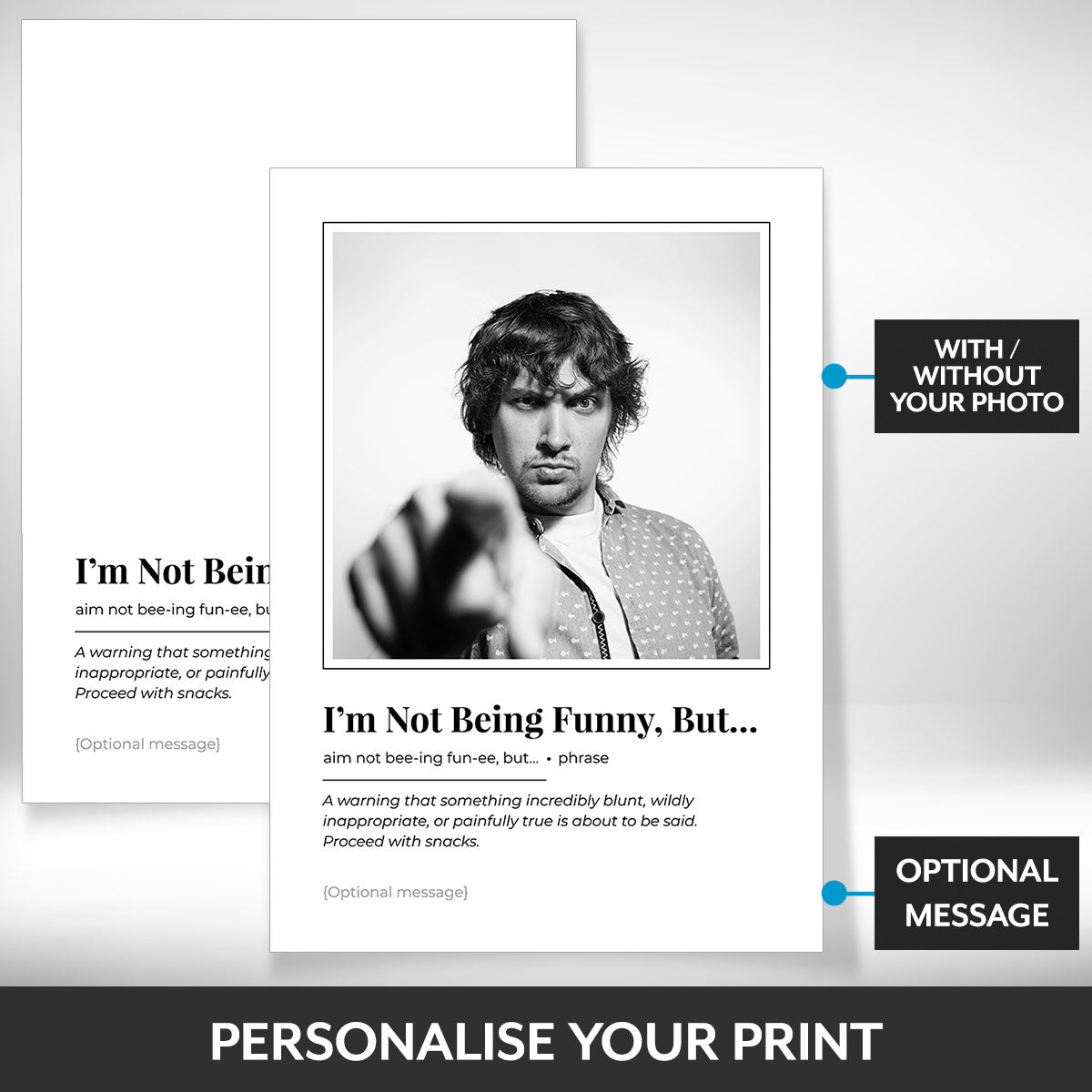 What can be personalised on this funny photo frame