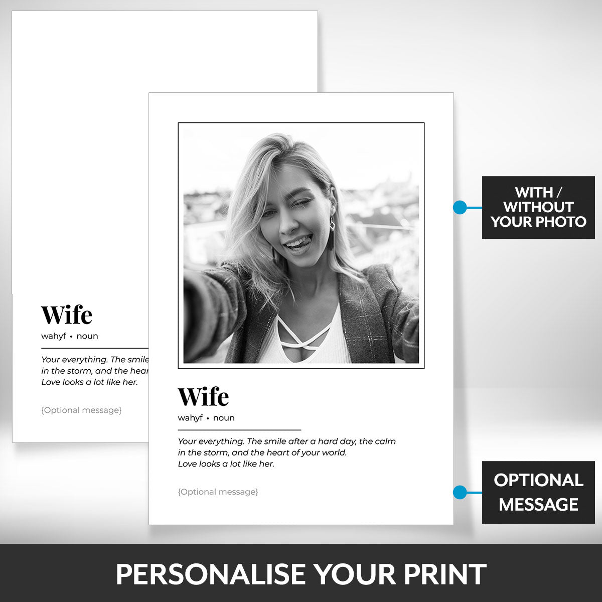 What can be personalised on this wife photo frame