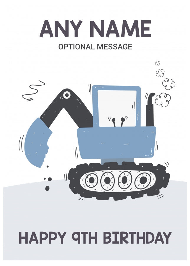 9th Birthday Card for Any Name - Blue Digger