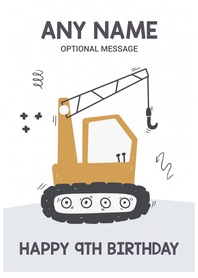 9th Birthday Card for Any Name - Yellow Crane