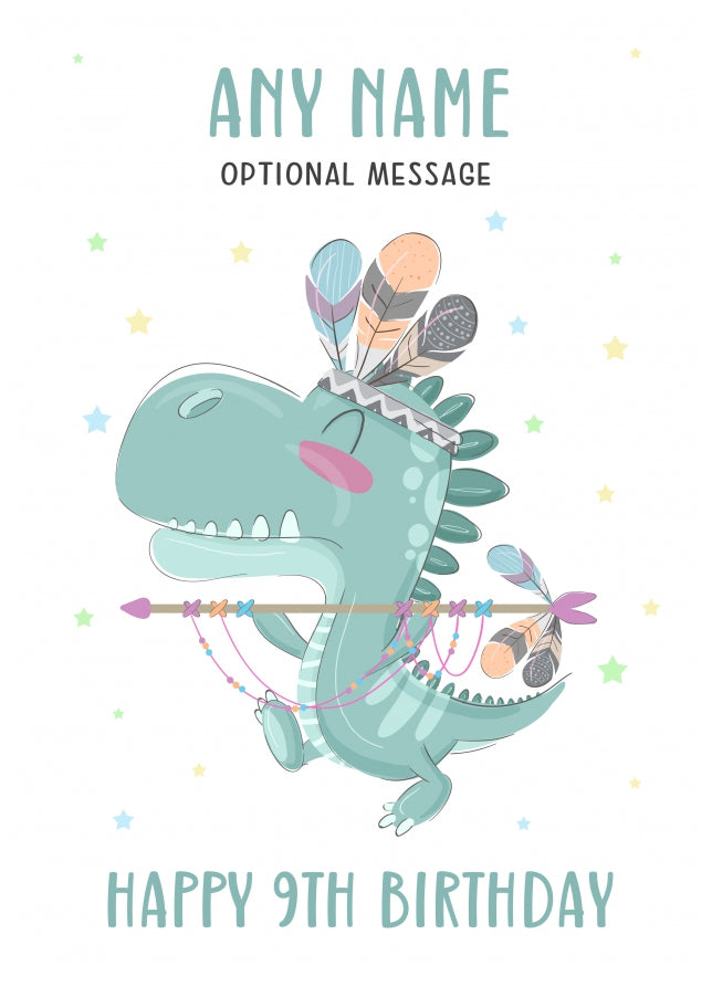9th Birthday Card for Any Name - Dinosaur Indian