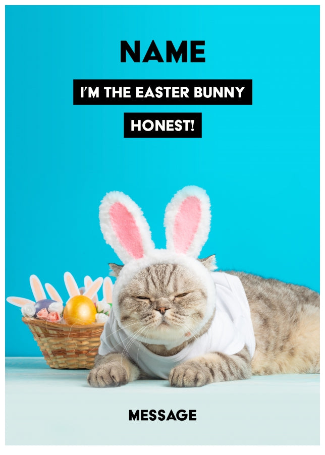 Funny Cat Easter Card - I'm the Easter Bunny! Humorous Greetings Card for 2024