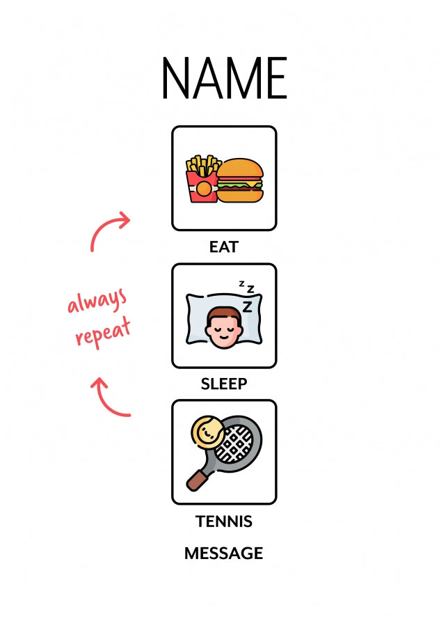 Tennis Birthday Card - Eat Sleep Repeat