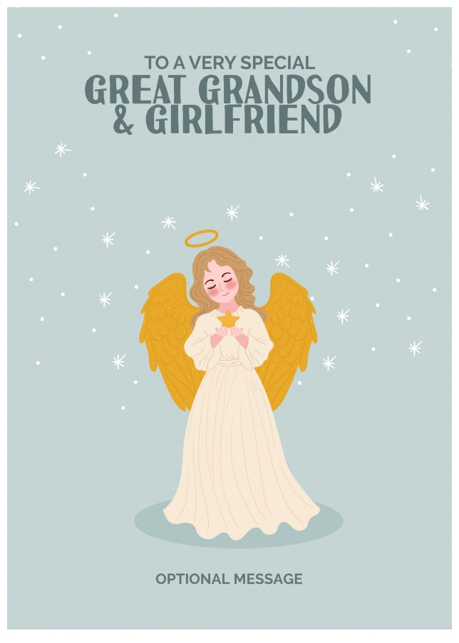 Festive Angel Christmas Card for Great Grandson & Girlfriend - Traditional Cards