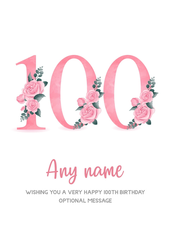 Personalised 100th Birthday Card for Women - Floral Greeting Cards